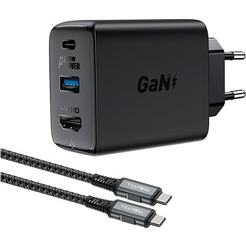 ACEFAST GaN Charger 65W USB-C + USB-A + HDMI HUB + USB-C Cable Black