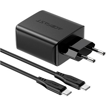 ACEFAST GaN Charger 65W (2x USB-C + USB-A) + USB-C Cable Black