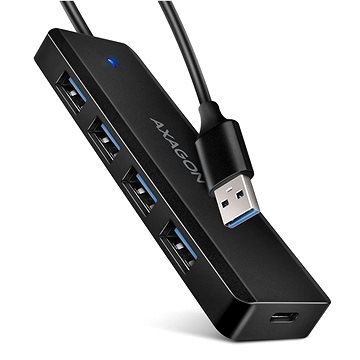 E-shop AXAGON HUE-C1A TRAVEL Hub, USB-A 5Gbps, 4x USB-A, USB-C power IN, Kabel 19 cm