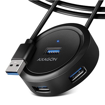 E-shop AXAGON HUE-P1AL ROUND Hub - USB-C 5 Gbps - 4 x USB-A - micro USB power IN - USB-A Kabel 1,2 m