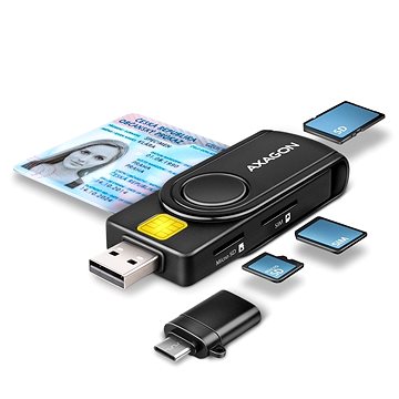 E-shop AXAGON CRE-SMP2A Smart card / ID Card & SD / microSD / SIM Card PocketReader - USB-A + USB-C