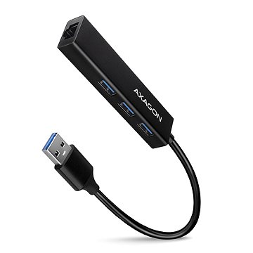 E-shop AXAGON HMA-GL3A - USB-A->GLAN & 3-Port Hub - Metal Black