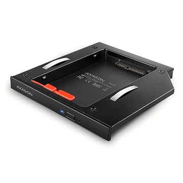 E-shop AXAGON RSS-CD12, ALU caddy for 2.5" SSD/HDD into 12.7 mm laptop DVD slot, screwless. LED