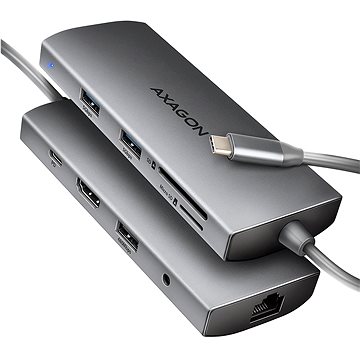 E-shop AXAGON HMC-8HLSA 9-in-1 Hub, USB-C 5Gbps, 3x USB-A, HDMI 4k/60Hz, RJ-45, SD/mSD, Audio, PD 100W