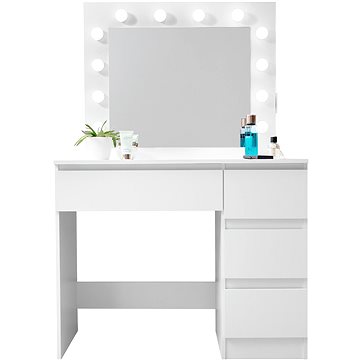 Aga Toaletní stolek MRDT05 se zrcadlem, osvětlením a el. zásuvkou, matný bílý