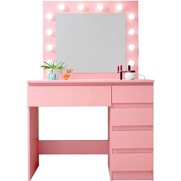 Aga Toaletní stolek MRDT06 se zrcadlem, osvětlením a el. zásuvkou, růžový