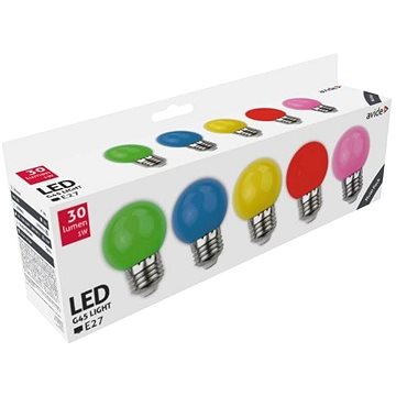 AVIDE Sada barevných LED žárovek E27 1W 30lm - zelená, modrá, žlutá, červená, růžová