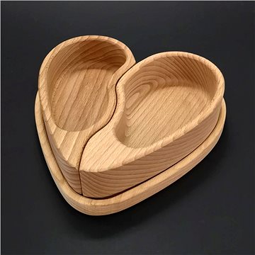 AMADEA Dřevěná miska ve tvaru půleného srdce s podnosem ve tvaru srdce, masivní dřevo, 19,6x18,6x2 c
