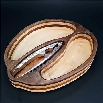 AMADEA Dřevěná miska skládaná ve tvaru ořechu s louskáčkem, masivní dřevo 3 druhy, rozměr 28x23x4,50