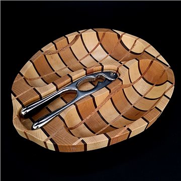 AMADEA Dřevěná miska mozaika ve tvaru ořechu s louskáčkem, masivní dřevo, 2 druhy dřevin, 28x23x4,5