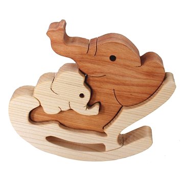 AMADEA Dřevěné puzzle houpací slon, masivní dřevo dvou druhů dřevin, 14x12x3 cm