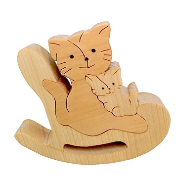 AMADEA Dřevěné puzzle houpací kočka, masivní dřevo dvou druhů dřevin, 14x11,5x3 cm