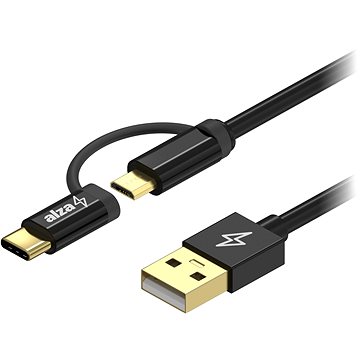 E-shop AlzaPower AluCore 2in1 USB-A to Micro USB/USB-C 0.5m - schwarz