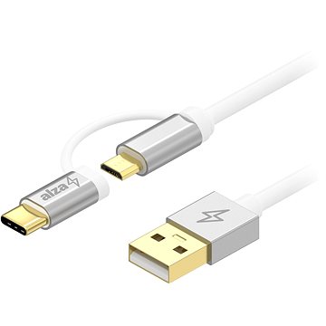 E-shop AlzaPower AluCore 2 in1 USB-A to Micro USB/USB-C 0.5m Weiß