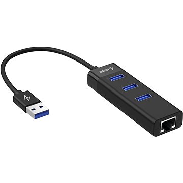AlzaPower Core USB-A (M) na 3× USB-A (F) s LAN černá