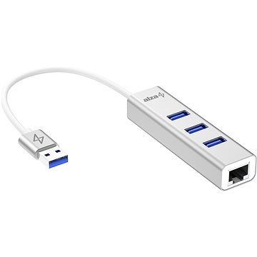 AlzaPower AluCore USB-A (M) na 3× USB-A (F) s LAN stříbná