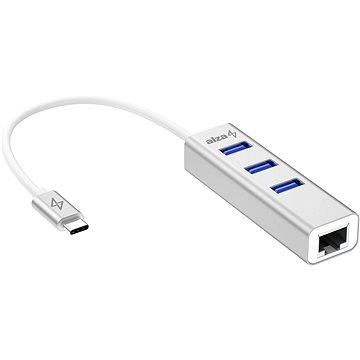 AlzaPower AluCore USB-C (M) na 3× USB-A (F) s LAN stříbrná