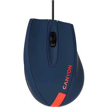 CANYON myš drátová M-11, 3 tlačítka, 1000 dpi, pogumovaný povrch, modrá - červené logo