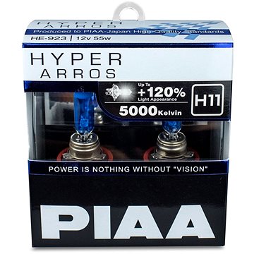 PIAA Hyper Arros 5000K H11 + 120%. jasně bílé světlo o teplotě 5000K, 2ks