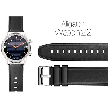 Aligator Watch 22 mm kožený řemínek černý