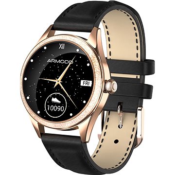ARMODD Candywatch Crystal 2, Gold with Black Leather Strap