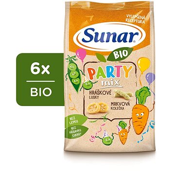 Sunar BIO Party mix, hráškové a mrkvové dětské křupky 6× 45 g
