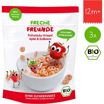 Freche Freunde BIO Cereálie - Křupavá kroužky - Jablko a jahoda 3× 125 g