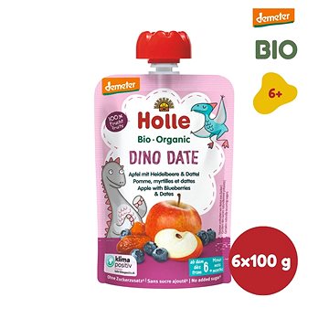 HOLLE Dino Date BIO jablko borůvky a datle 6× 100 g