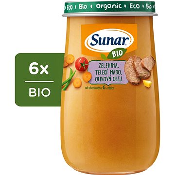 Sunar BIO příkrm zelenina, telecí maso, olivový olej 6× 190 g
