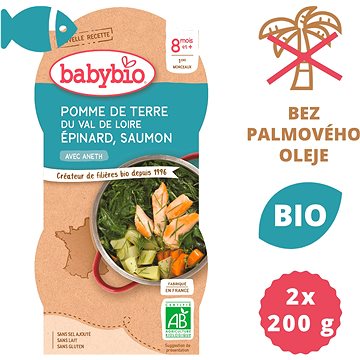 BABYBIO Brambory a špenát s lososem a rýží 2× 200 g