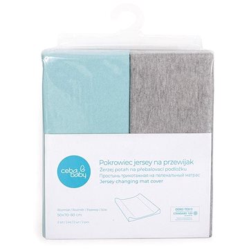 CEBA Potah na přebalovací podložku 50 × 70 – 80 cm 2 ks - Light Grey Melange+Turquoise