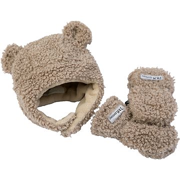 7AM Enfant komplet TEDDY ( 0-6m) čepice, rukavice