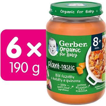 GERBER ORGANIC 100% rostlinný příkrm bílé fazolky se sladkým bramborem a quinoou 6× 190 g