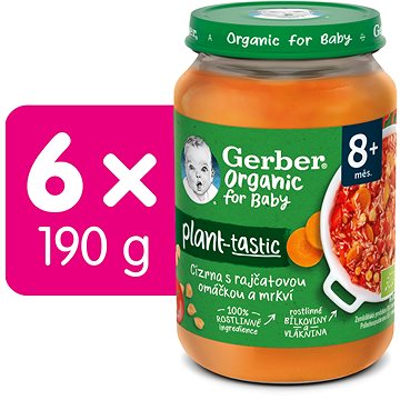 GERBER ORGANIC 100% rostlinný příkrm cizrna s rajčatovou omáčkou a mrkví 6× 190 g
