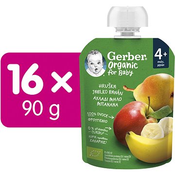 GERBER Organic kapsička hruška, jablko a banán 16× 90 g