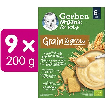 GERBER Organic nemléčná kaše s příchutí sušenky 9× 200 g