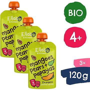 Ella's Kitchen BIO Mango, hruška a papája (3× 120 g)