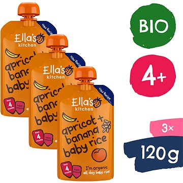 Ella's Kitchen BIO Dětská rýže, banán a meruňka (3× 120 g)