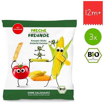 Freche Freunde BIO Zeleninové tyčinky s rajčetem, kukuřicí a hráškem 3× 30 g