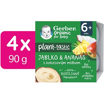 GERBER Organic 100% rostlinný dezert jablko a ananas s kokosovým mlékem 4× 90 g
