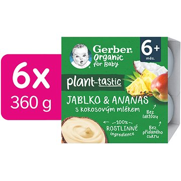 GERBER Organic 100% rostlinný dezert jablko a ananas s kokosovým mlékem 6× (4× 90 g)
