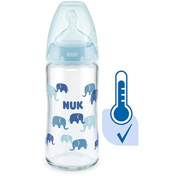 NUK FC+ láhev sklo s kontrolou teploty 240 ml, modrá