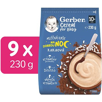 GERBER Cereal mléčná kaše Dobrou noc kakaová 9× 230 g