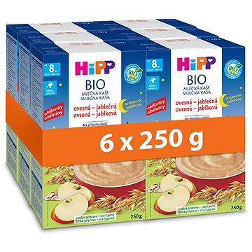 HiPP BIO mléčná kaše na dobrou noc s ovesná-jablečná od 8 m, 6× 250 g