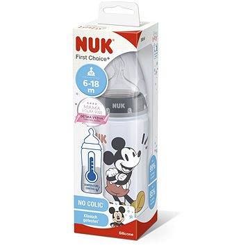 NUK FC+ láhev Mickey s kontrolou teploty 300 ml, šedá