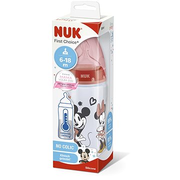NUK FC+ láhev Mickey s kontrolou teploty 300 ml, červená