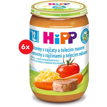 HiPP BIO Těstoviny s rajčaty a telecím masem 6× 220 g