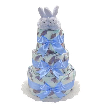 BEBEDEPARIS Třípatrový plenkový dort Peří - modrý