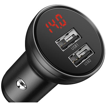 Baseus Digital Display Dual USB Car Quick Charger 24W Grey