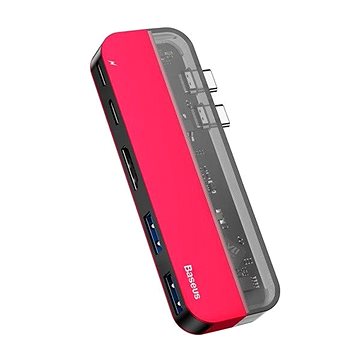 E-shop Baseus Transparent Series Dual USB-C Multifunctional HUB Adapter, Red